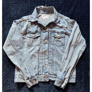 Old Navy Womens Denim Trucker Jacket Y2K‎  Distressed Size Small